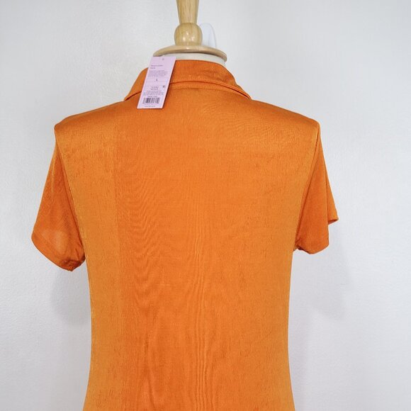 Wild Fable Orange Button Up Short Sleeve Stretchy Drape Detail Dress NEW Size L - Picture 7 of 13